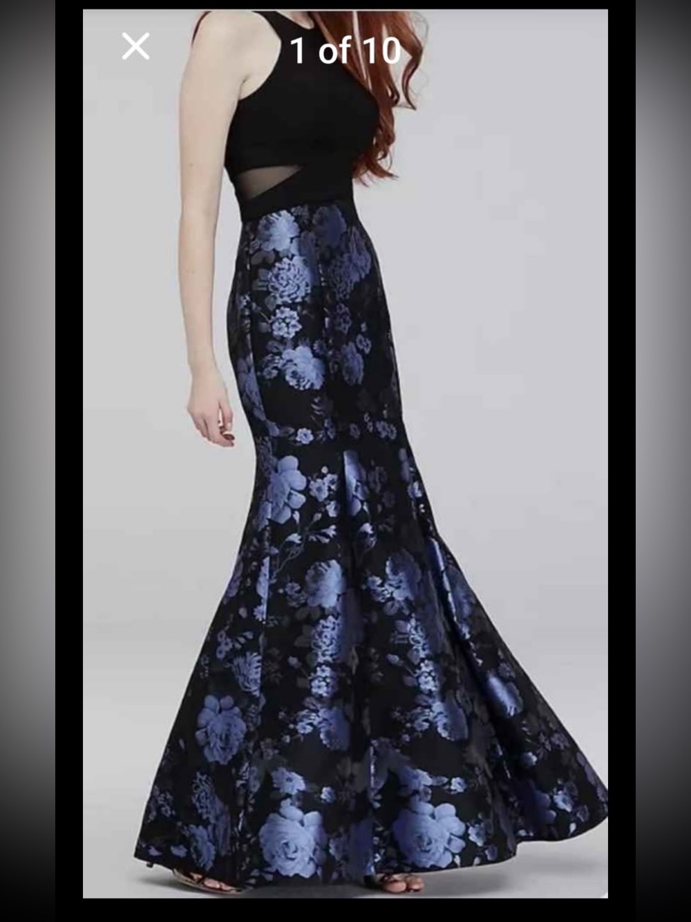 Black and Blue Floral Mermaid Maxi Dress